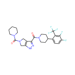 O=C(c1n[nH]c2c1CN(C(=O)N1CCCCC1)C2)N1CCC(c2ccc(F)c(F)c2C(F)(F)F)CC1 ZINC001772655933