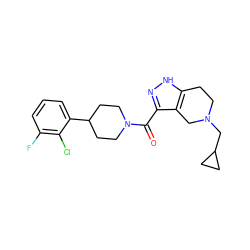 O=C(c1n[nH]c2c1CN(CC1CC1)CC2)N1CCC(c2cccc(F)c2Cl)CC1 ZINC001772655805