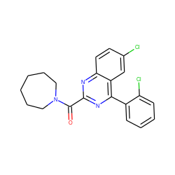 O=C(c1nc(-c2ccccc2Cl)c2cc(Cl)ccc2n1)N1CCCCCC1 ZINC000084688849