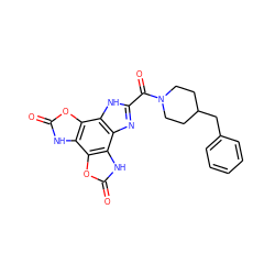 O=C(c1nc2c([nH]1)c1oc(=O)[nH]c1c1oc(=O)[nH]c21)N1CCC(Cc2ccccc2)CC1 ZINC000036294473