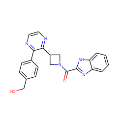 O=C(c1nc2ccccc2[nH]1)N1CC(c2nccnc2-c2ccc(CO)cc2)C1 ZINC000140222816