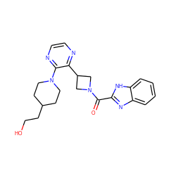 O=C(c1nc2ccccc2[nH]1)N1CC(c2nccnc2N2CCC(CCO)CC2)C1 ZINC000140196372