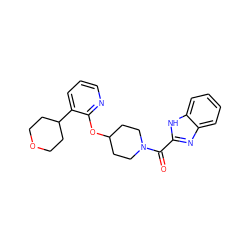 O=C(c1nc2ccccc2[nH]1)N1CCC(Oc2ncccc2C2CCOCC2)CC1 ZINC000096168920