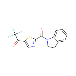 O=C(c1ncc(C(=O)C(F)(F)F)s1)N1CCc2ccccc21 ZINC000045496260