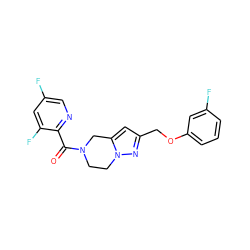 O=C(c1ncc(F)cc1F)N1CCn2nc(COc3cccc(F)c3)cc2C1 ZINC000168076733