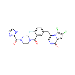 O=C(c1ncc[nH]1)N1CCN(C(=O)c2cc(Cc3c[nH]c(=O)c4cc(Cl)c(Cl)n34)ccc2F)CC1 ZINC000045387998