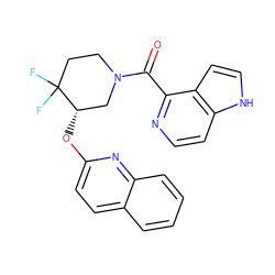 O=C(c1nccc2[nH]ccc12)N1CCC(F)(F)[C@@H](Oc2ccc3ccccc3n2)C1 ZINC000146362573