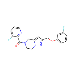 O=C(c1ncccc1F)N1CCn2nc(COc3cccc(F)c3)cc2C1 ZINC000168076966