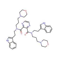 O=C(c1nccnc1C(=O)N(CCCN1CCOCC1)CCc1c[nH]c2ccccc12)N(CCCN1CCOCC1)CCc1c[nH]c2ccccc12 ZINC000026739176