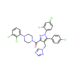 O=C(c1nn(-c2ccc(Cl)cc2Cl)c(-c2ccc(Cl)cc2)c1Cn1cncn1)N1CCN(c2cccc(Cl)c2Cl)CC1 ZINC000049762653