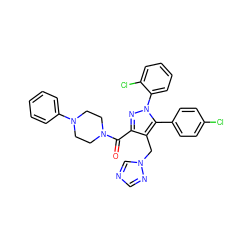 O=C(c1nn(-c2ccccc2Cl)c(-c2ccc(Cl)cc2)c1Cn1cncn1)N1CCN(c2ccccc2)CC1 ZINC000049766751