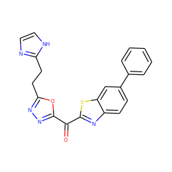 O=C(c1nnc(CCc2ncc[nH]2)o1)c1nc2ccc(-c3ccccc3)cc2s1 ZINC000210817910