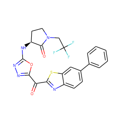 O=C(c1nnc(N[C@H]2CCN(CC(F)(F)F)C2=O)o1)c1nc2ccc(-c3ccccc3)cc2s1 ZINC000149831241