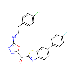 O=C(c1nnc(NCCc2ccc(Cl)cc2)o1)c1nc2ccc(-c3ccc(F)cc3)cc2s1 ZINC001772592228