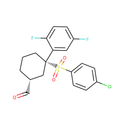 O=C[C@@H]1CCC[C@](c2cc(F)ccc2F)(S(=O)(=O)c2ccc(Cl)cc2)C1 ZINC000036175699