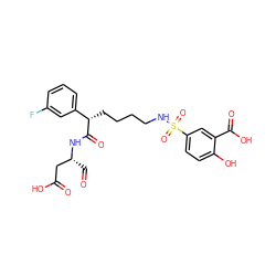 O=C[C@H](CC(=O)O)NC(=O)[C@@H](CCCCNS(=O)(=O)c1ccc(O)c(C(=O)O)c1)c1cccc(F)c1 ZINC000014947149