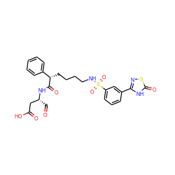 O=C[C@H](CC(=O)O)NC(=O)[C@@H](CCCCNS(=O)(=O)c1cccc(-c2nsc(=O)[nH]2)c1)c1ccccc1 ZINC000014947159