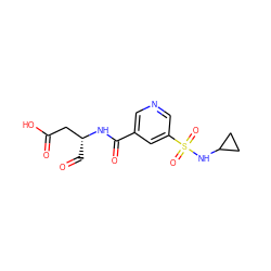 O=C[C@H](CC(=O)O)NC(=O)c1cncc(S(=O)(=O)NC2CC2)c1 ZINC000013533756