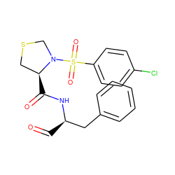 O=C[C@H](Cc1ccccc1)NC(=O)[C@H]1CSCN1S(=O)(=O)c1ccc(Cl)cc1 ZINC000036287417