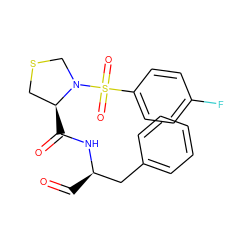 O=C[C@H](Cc1ccccc1)NC(=O)[C@H]1CSCN1S(=O)(=O)c1ccc(F)cc1 ZINC000036287430