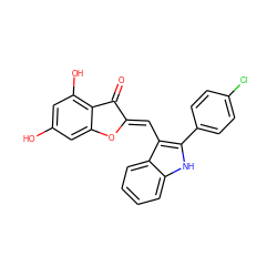 O=C1/C(=C/c2c(-c3ccc(Cl)cc3)[nH]c3ccccc23)Oc2cc(O)cc(O)c21 ZINC000049069193