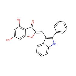 O=C1/C(=C/c2c(-c3ccccc3)[nH]c3ccccc23)Oc2cc(O)cc(O)c21 ZINC000049068543