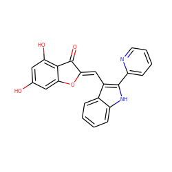 O=C1/C(=C/c2c(-c3ccccn3)[nH]c3ccccc23)Oc2cc(O)cc(O)c21 ZINC000049116156