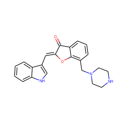 O=C1/C(=C/c2c[nH]c3ccccc23)Oc2c(CN3CCNCC3)cccc21 ZINC000095558338