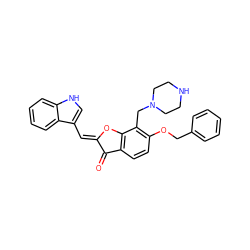 O=C1/C(=C/c2c[nH]c3ccccc23)Oc2c1ccc(OCc1ccccc1)c2CN1CCNCC1 ZINC000095558326