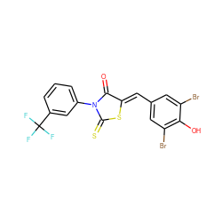 O=C1/C(=C/c2cc(Br)c(O)c(Br)c2)SC(=S)N1c1cccc(C(F)(F)F)c1 ZINC000002932828