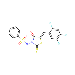 O=C1/C(=C/c2cc(F)c(F)cc2F)SC(=S)N1NS(=O)(=O)c1ccccc1 ZINC000013680714