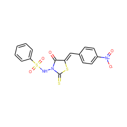 O=C1/C(=C/c2ccc([N+](=O)[O-])cc2)SC(=S)N1NS(=O)(=O)c1ccccc1 ZINC000003069426