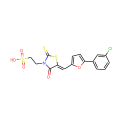 O=C1/C(=C/c2ccc(-c3cccc(Cl)c3)o2)SC(=S)N1CCS(=O)(=O)O ZINC000002967488