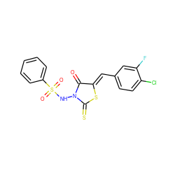 O=C1/C(=C/c2ccc(Cl)c(F)c2)SC(=S)N1NS(=O)(=O)c1ccccc1 ZINC000013680698