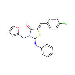 O=C1/C(=C/c2ccc(Cl)cc2)S/C(=N\c2ccccc2)N1Cc1ccco1 ZINC000408917687