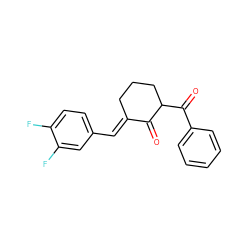 O=C1/C(=C/c2ccc(F)c(F)c2)CCCC1C(=O)c1ccccc1 ZINC000653882143