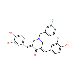 O=C1/C(=C/c2ccc(O)c(Br)c2)CN(Cc2cccc(Cl)c2)C/C1=C\c1ccc(O)c(Br)c1 ZINC000072109668