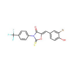 O=C1/C(=C/c2ccc(O)c(Br)c2)OC(=S)N1c1ccc(C(F)(F)F)cc1 ZINC000084596745