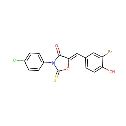 O=C1/C(=C/c2ccc(O)c(Br)c2)OC(=S)N1c1ccc(Cl)cc1 ZINC000084617926