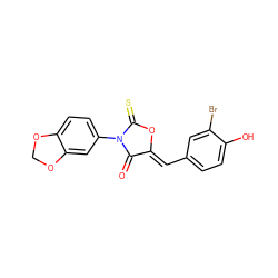 O=C1/C(=C/c2ccc(O)c(Br)c2)OC(=S)N1c1ccc2c(c1)OCO2 ZINC000084636073