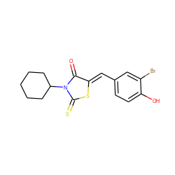 O=C1/C(=C/c2ccc(O)c(Br)c2)SC(=S)N1C1CCCCC1 ZINC000028963753