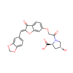 O=C1/C(=C/c2ccc3c(c2)OCO3)Oc2cc(OCC(=O)N3C[C@H](O)C[C@H]3C(=O)O)ccc21 ZINC000008790016