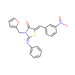 O=C1/C(=C/c2cccc([N+](=O)[O-])c2)S/C(=N\c2ccccc2)N1Cc1ccco1 ZINC000408917607