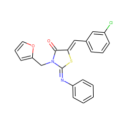 O=C1/C(=C/c2cccc(Cl)c2)S/C(=N\c2ccccc2)N1Cc1ccco1 ZINC000000979862