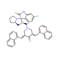 O=C1/C(=C/c2cccc3ccccc23)CN(C(=O)[C@H]2C[C@H]3CCCN3[C@]23C(=O)Nc2cc(Cl)ccc23)C/C1=C\c1cccc2ccccc12 ZINC000096269745