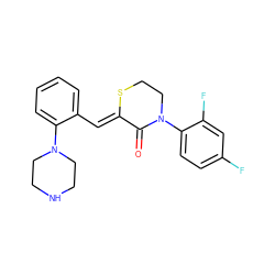 O=C1/C(=C/c2ccccc2N2CCNCC2)SCCN1c1ccc(F)cc1F ZINC000045298537