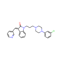 O=C1/C(=C/c2cccnc2)c2ccccc2N1CCCN1CCN(c2cccc(Cl)c2)CC1 ZINC000028234662