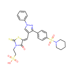 O=C1/C(=C/c2cn(-c3ccccc3)nc2-c2ccc(S(=O)(=O)N3CCCCC3)cc2)SC(=S)N1CCS(=O)(=O)O ZINC000049670025