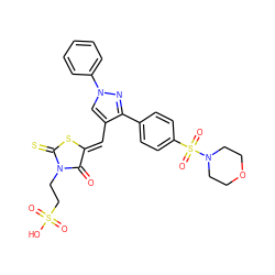 O=C1/C(=C/c2cn(-c3ccccc3)nc2-c2ccc(S(=O)(=O)N3CCOCC3)cc2)SC(=S)N1CCS(=O)(=O)O ZINC000049745270