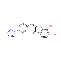 O=C1/C(=C\c2ccc(-n3ccnc3)cc2)Oc2c1ccc(O)c2O ZINC000027427667